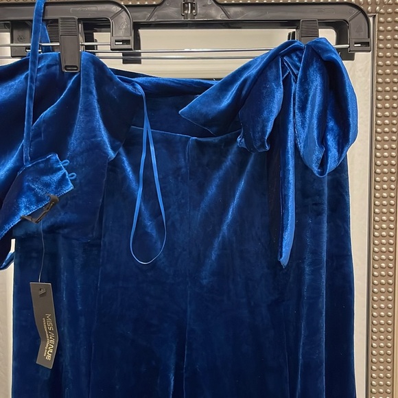 2 piece velvet pants set crop top and pants - BLUE - Picture 7 of 16